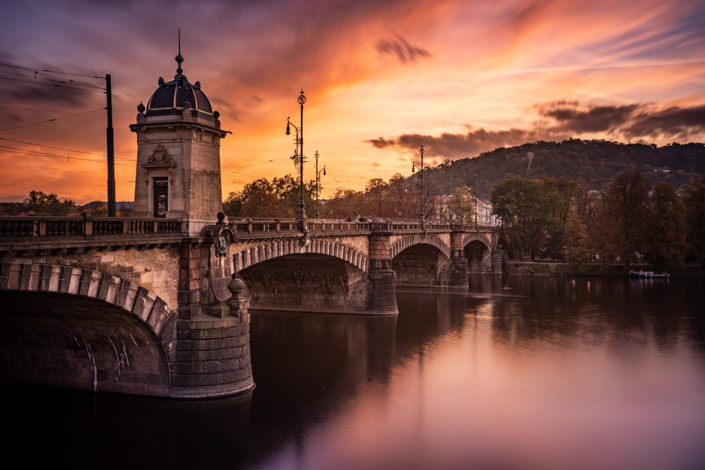 Bridge of Legions under pink sky at sunset