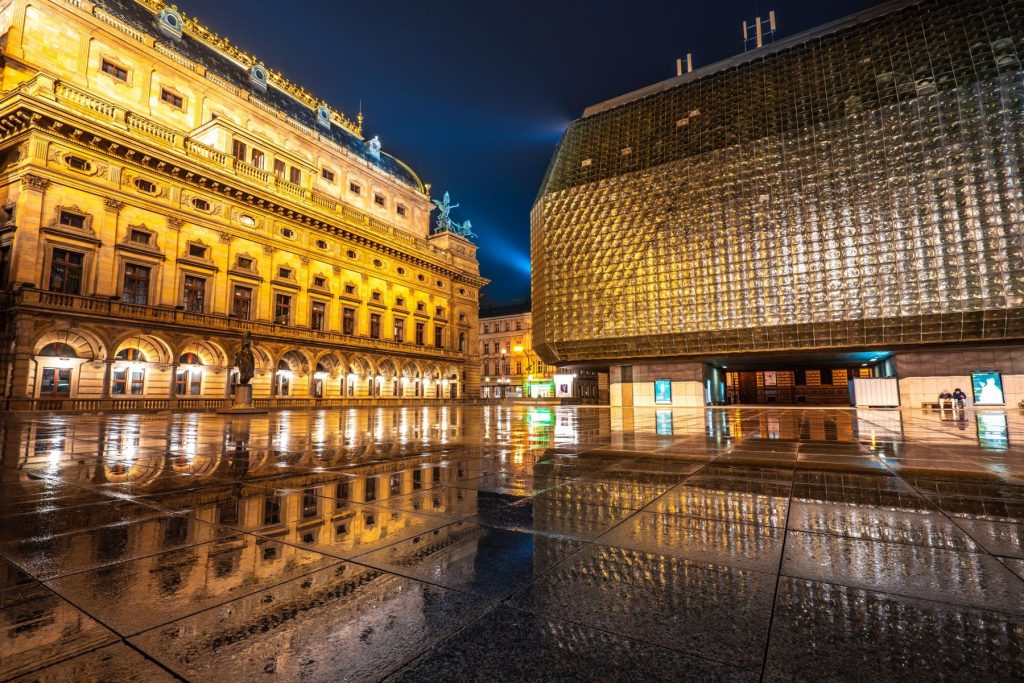Night time reflections at the National Theatre after some rain