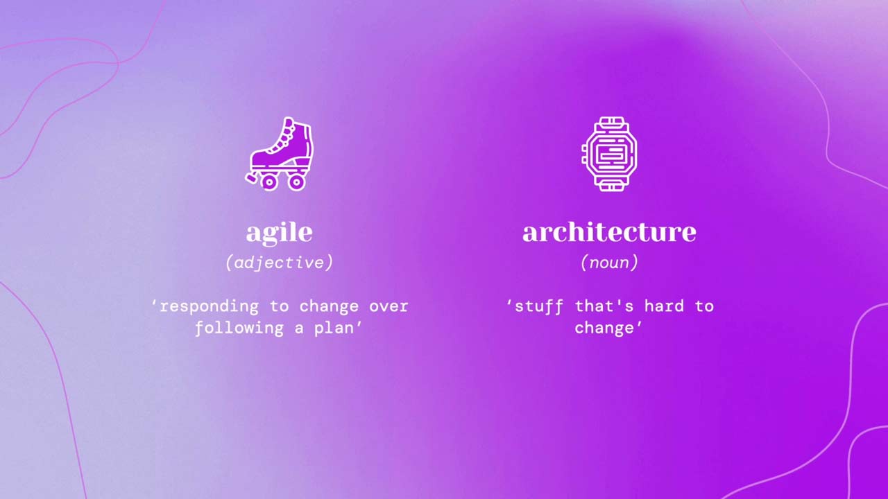 Graphic from Robin Pokorný's presentation, adding some visual decoration with 'agile' and 'architechture' definitions.